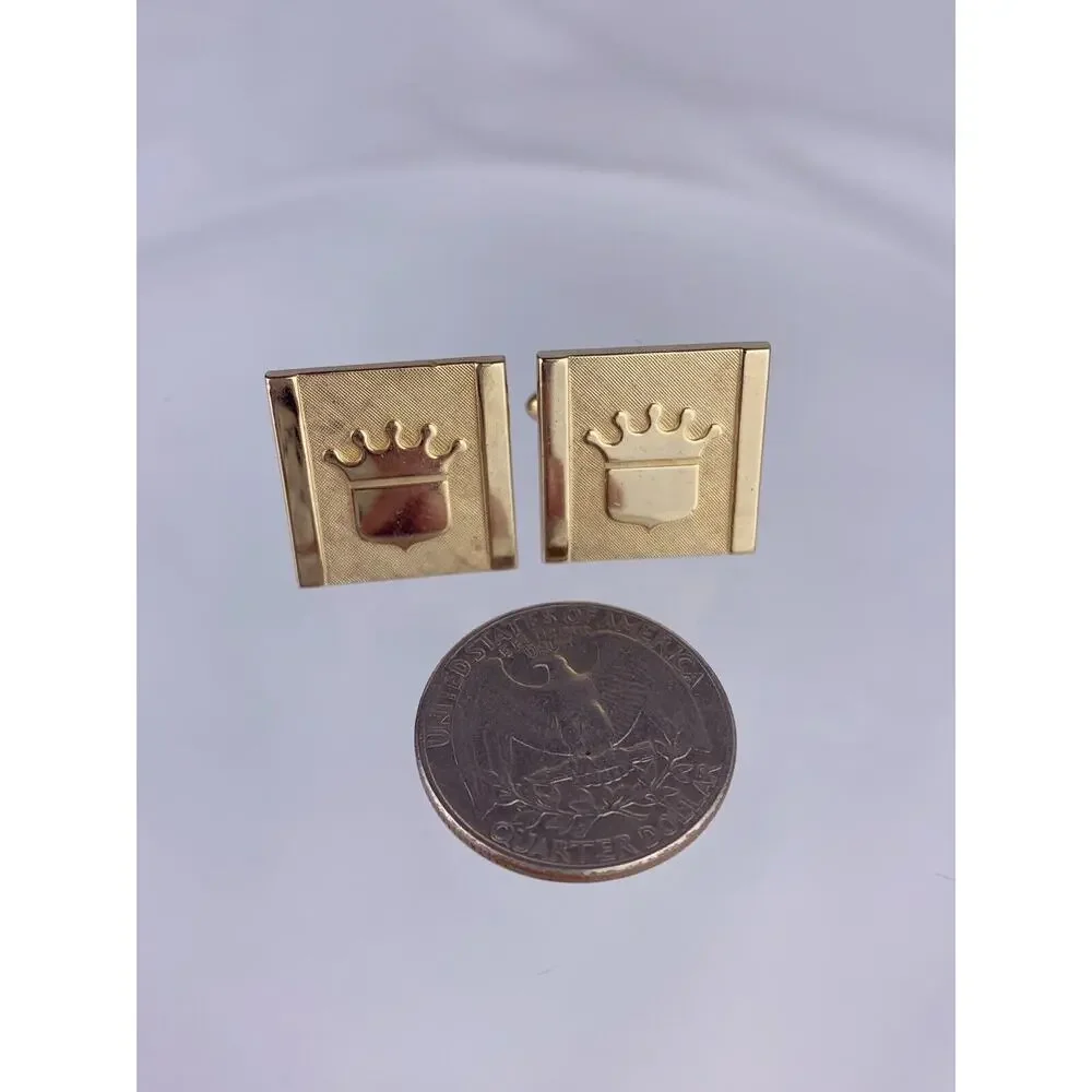 Crown Shield Coat of Arms 12k Gold Plate Cufflinks Simple Crest Heraldry VTG O1